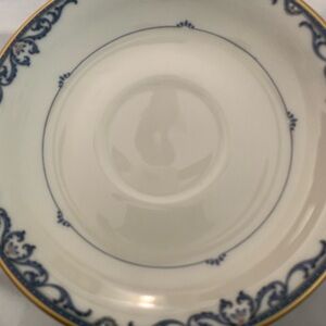 Lennox saucers, liberty collection, blue, and cream with red dots and design
